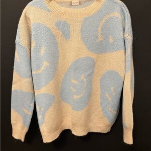 Altar'd State Cream and Blue Graphic Sweater